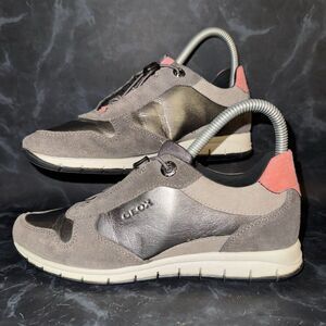 Geox Womens Grey And Pink Suede Comfort Athletic Non Tie Sneakers Size 6